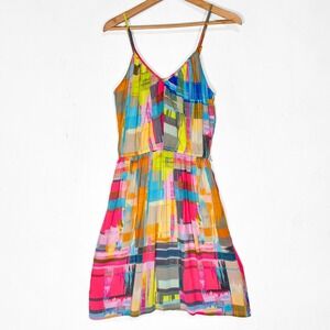 Trina Turk Playa Vista Silk Dress Womens 4 Pastel Watercolor Geometric Summer